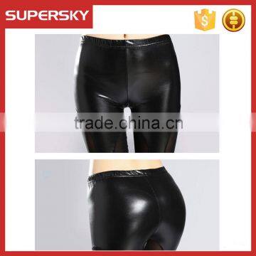 B432 Hot Sale Punk Style Net Yarn Meshed Imitation Leather Splicing Pants Black Sexy Stretch Leggings photo-4