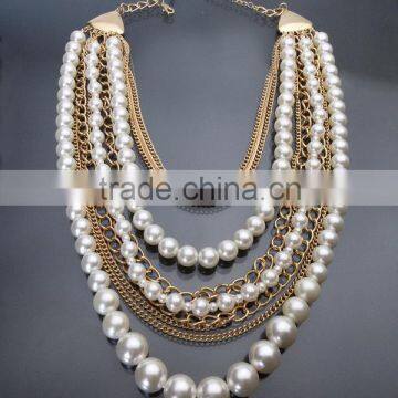 Fashion Brand Alloy 7 Layer Big Exaggeration Clavicle Chain Pearl Necklace