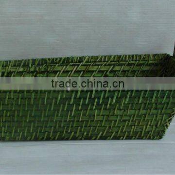 Green rattan-bamboo folding basket with handles