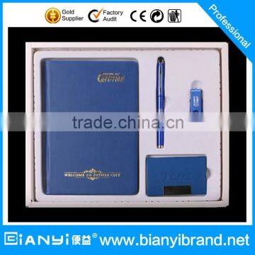 Top quality Dairy with name card box,USB flash driver in blue color gift set