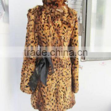 Wholesale Price Fashion Leopard Print Real Rabbit Fur Coat