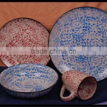 antique decorative pattern design stoneware tableware made in China 16pcs ceramic dinnerware color glaze stoneware dinner set