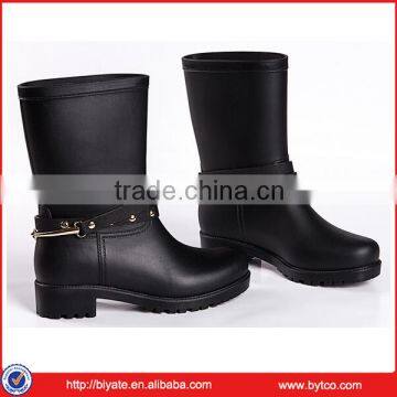 Rivet Chain Women Knight PVC Boots, Ankle Mid-Calf Rain Black Shoes Galoshes