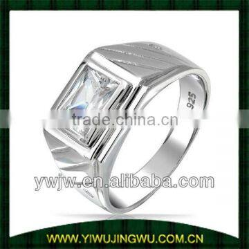 Grooved Lines Rectangle 925 sterling silver CZ Ring for men design