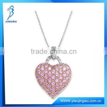 925 Sterling Silver Necklace, Pink Sapphire Diamond Heart Pendant