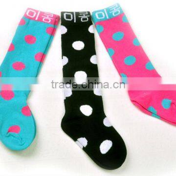 Girl Knitted Striped Knee High Sock With Dots