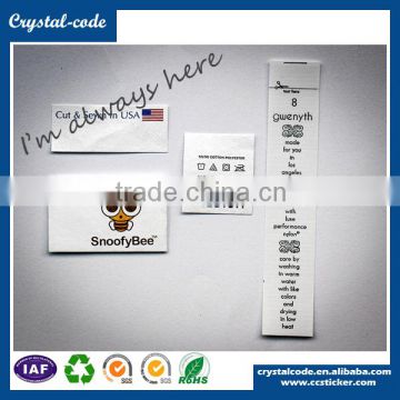 Eco-friendly hot stamping Anti counterfeit self adhesive tyvek label for washable care