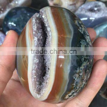 Natural Agate Geode Egg Smile Crystal Egg Ornaments