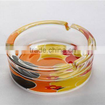 round shape glass ashtray with decal for wholesale