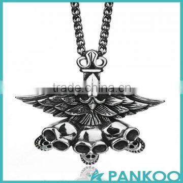 Fashion Series 2016 Vintage Stainless Steel or Silver Triple Skull With Eagles in the Heaven Pendant