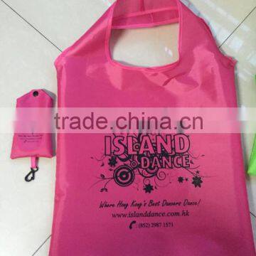 Cheap pink waterproof polyester folding reusable shopping bag