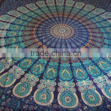 Twin Peacock Mandala Indian Tapestry Wall Hanging Hippy bohemian blue beach boho