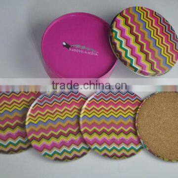 Hot sale 4pcs per set tinplate coasters set / tin cork drink coaster tinplate box packing