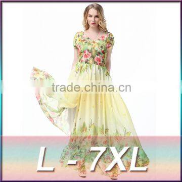 2016 new European women's Beach Resort plus size slim Chiffon Dress