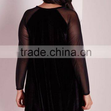 Plus Size Dirndl Dress Velvet Raglan Sleeve Swing Dress