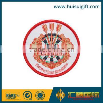 High quality cheap skull centre red round shape woven labels