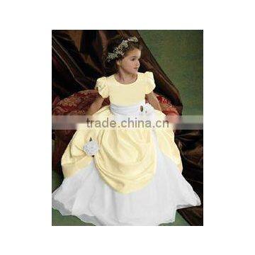 newly yellow and white with sash and handmade flower flowergirl dresses girls dresses 1005