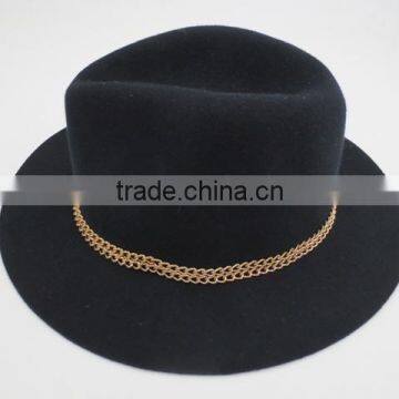 100% wool felt metal chain fedora hat