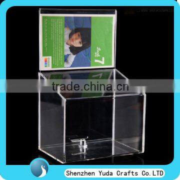 new clear acrylic donation box fund-raising box plexiglass lucite charity collection with printing picture