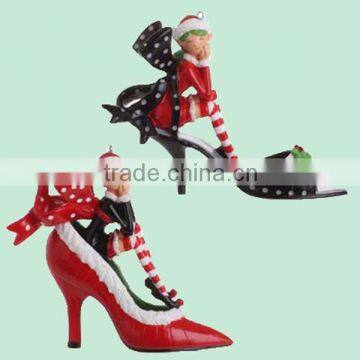 Handmade Red Black Elf High Heel Shoe Christmas Ornament