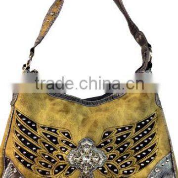 Wholesale Western Rhinestone Cross with Wings Coffee Silver Purse