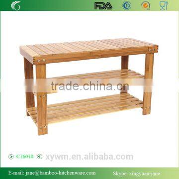 100% Natural Bamboo Shoe Bench 2-Tier Shoe Storage Racks Shelf Organizer