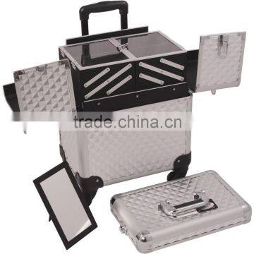 Silver Diamond Professional Aluminum Rolling Cosmetic Case Makeup 3-Tier Trolley photo-2