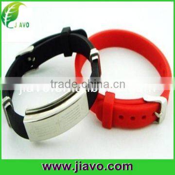 Fashion design stainless steel silicone sports wristbands with negative ions