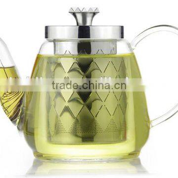 clear glass teapot with stainless steel filter