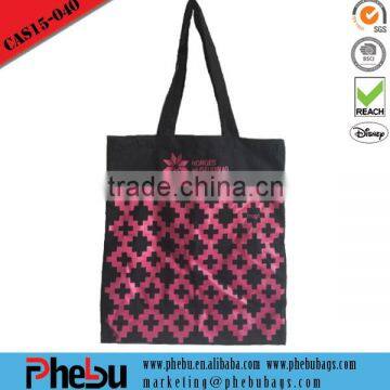 Custom checp black printed canvas tote shopping bag(CAS15-040)