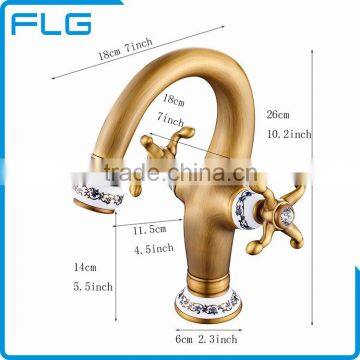 FLG100014 Bathroom Cold&Hot Water Antique Brass Sink Faucet photo-6