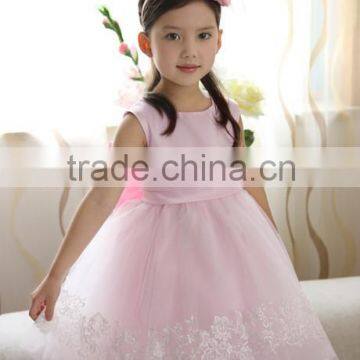 Customized Pink Scalloped Big Bow Back Lace Appliqued Skirt Flower Girl Dress FGZ25 Kids Clothes