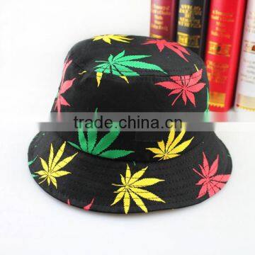 2016 New Fashion Hip Hop Green White Leaf Print Fishing Caps Weed Bucket Hats For Mens photo-3
