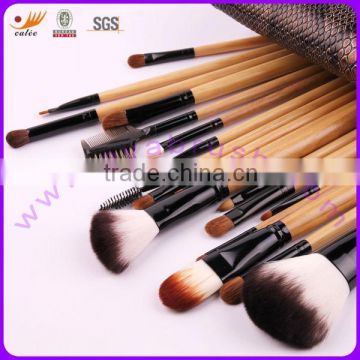 18pcs Real Hair Nylon Hair Silver Wood Handle Professional Make up Brushes Set with Faux Crocodile Skin Pouch