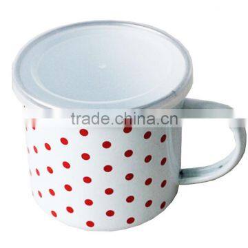 GRS High Quality New Products White Enamel Mug With Red Dot