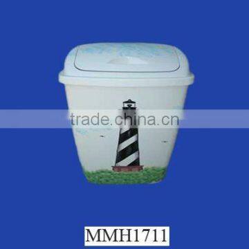 Promotional lighthouse themed ceramic cheap trash can