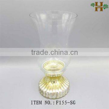 handblown fashion decorative glass vase with metal color stand/pedestal