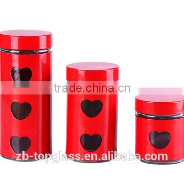 3pcs round glass jar with heart design