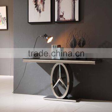 modern appearance black glass stainless steel console table