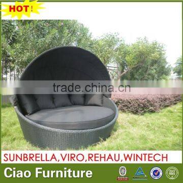 Beach sun bed outdoor rattan round daybed black wicker with canopy