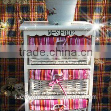 White Bathroom & Bedroom Cabinet With 3 Drawers Wicker Storage Basket