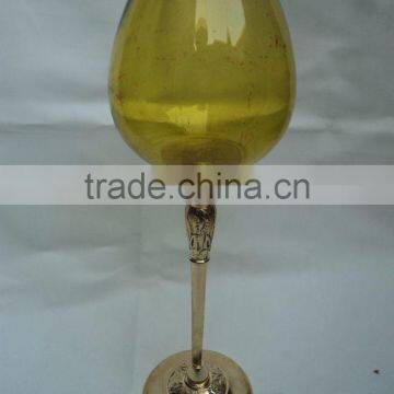 brass antique glass metal candle holder