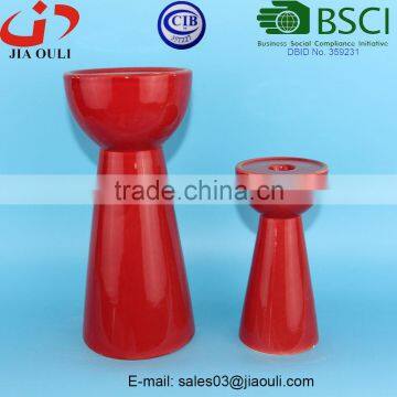 BSCI Audit factory Wedding table centerpieces ceramic candlestick red Pillar candle Holder