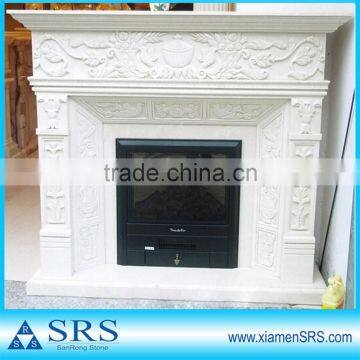 Pure white marble fireplace mantel with flower embossment