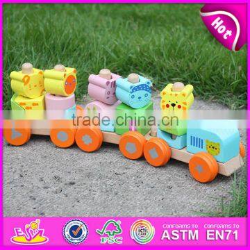 2015 Hot Sale Wooden Blocks Train Set Toys Animal Vehicles Toys,Cute Wooden Animal Blocks Train Toy,Pull Line Train Toy W04A066 photo-2