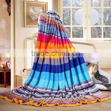 100%Polyester Bright Colorful Stripe Spanish Style Flannel Fleece Blanket photo-3