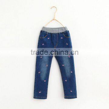 Cartoon printed tassel casual denim trousers for kids girl