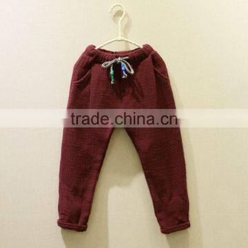 Spring Autumn Winter Children Linen/cotton Trousers Casual Pants Warm Elastic Waist Pants photo-3