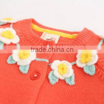 Cheap Price Kids Wear Cardigan Girls Orange Color Knitted Sweaters With Hook photo-3