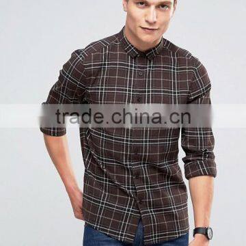 Custom New Design Long Sleeve Mens Pre-Shrunk 100% Cotton Longline Grid Check Print Comfort Fit Casual Shirts